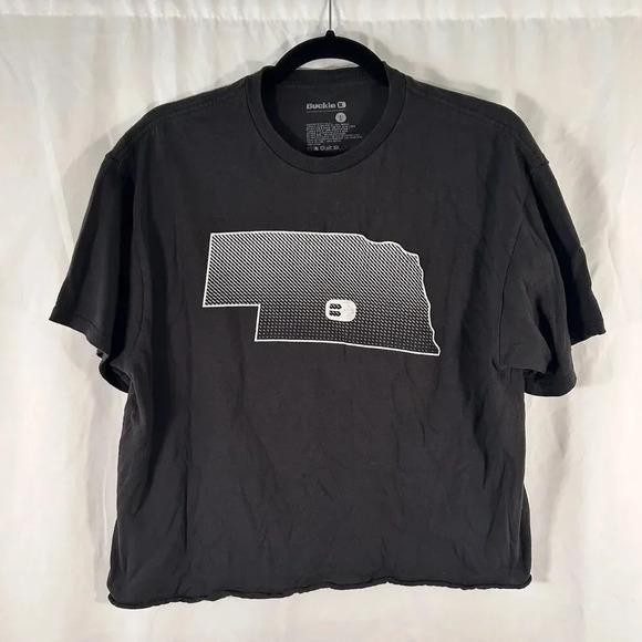 Buckle Shirt Women's Large Black Nebraska Graphic Print Short Sleeve Crew Neck - Picture 1 of 7